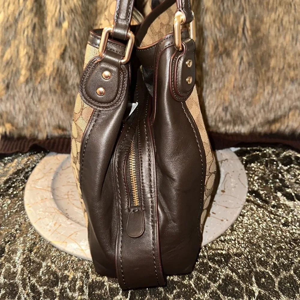Coach Lexy Brown Tan Coach Logo Mid Sized Genuine Leather Satchel